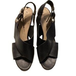 Via Spiga Onitta Cork Open Toe‎ Leather Sandal Black Size 9.5
